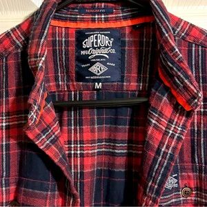 Superdry Vintage Flannel - Men's Size M - Red Long Sleeve Plaid Button Up Shirt